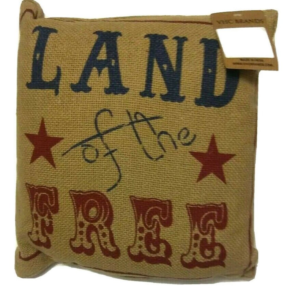 Patriotic Pillow VHC Brands Home of Brave Land of Free Set of 2 10x10 Americana